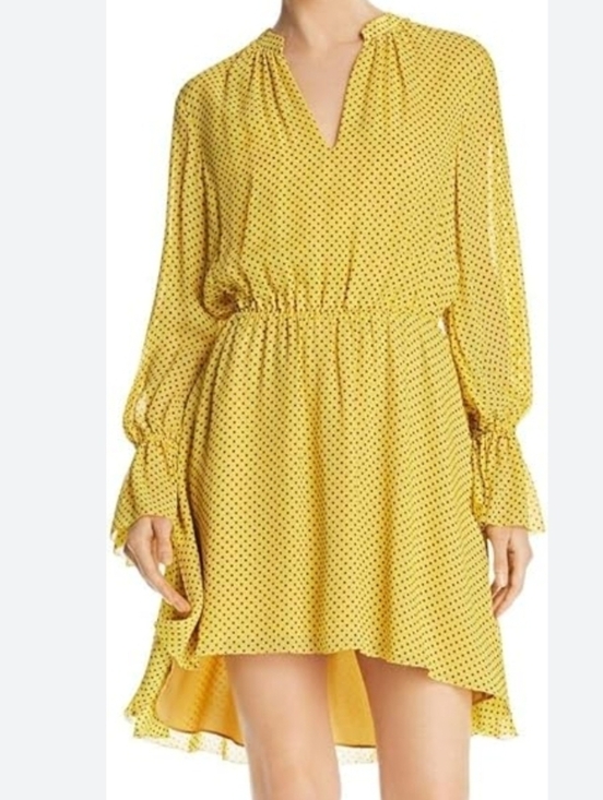 Joie Dresses & Skirts - NWT Joie Daevon Yellow Polka Dot Longer Back Dress Tie Size L Silk
